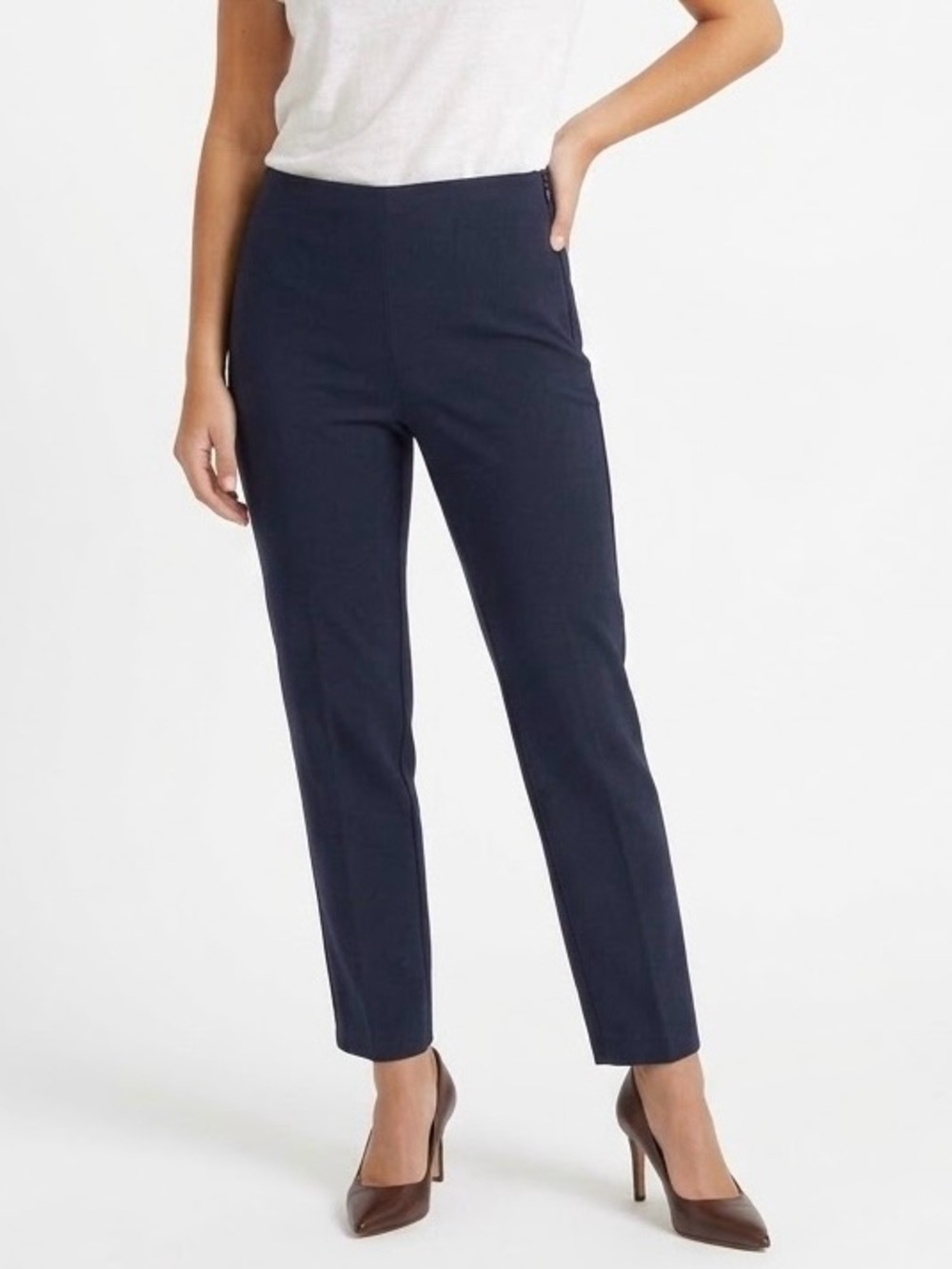 Banana Republic Sloan Pants Navy Blue Womens 10 Ankle Slim Dress Side Zip Slacks